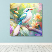 Wit Kuif Iridescente Blauwe Vleugel Fantasie Vogel Canvas Afdruk (Insitu (Houten vloer))