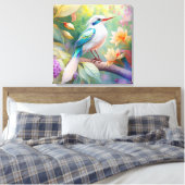 Wit Kuif Iridescente Blauwe Vleugel Fantasie Vogel Canvas Afdruk (Insitu (Slaapkamer))