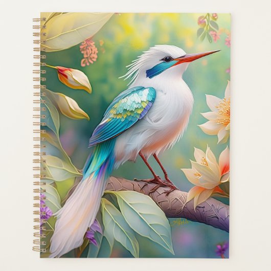Wit Kuif Iridescente Blauwe Vleugel Fantasie Vogel Planner (Voorkant)