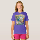 Wit Kuif Iridescente Blauwe Vleugel Fantasie Vogel T-shirt (Voorkant volledig)