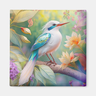 Wit Kuif Iridescente Teal Vleugel Fantasie Vogel Magneet