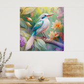 Wit Kuif Iridescente Teal Vleugel Fantasie Vogel Poster (Keuken)