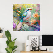 Wit Kuif Iridescente Teal Vleugel Fantasie Vogel Poster (Thuiskantoor)