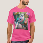 Wit Kuifje Blozend Borst Fantasie Vogel T-shirt (Voorkant)