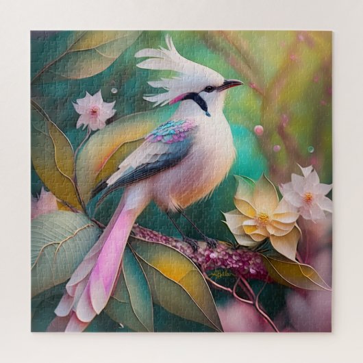 Wit Kuifje Blozend Staart Jay Fantasie Vogel Legpuzzel (Verticaal)
