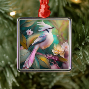 Wit Kuifje Blozend Staart Jay Fantasie Vogel Metalen Ornament