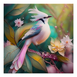 Wit Kuifje Blozend Staart Jay Fantasie Vogel Perfect Poster