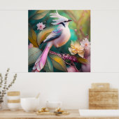 Wit Kuifje Blozend Staart Jay Fantasie Vogel Poster (Keuken)