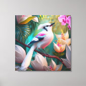 Wit Kuifje Blozende Borst Fantasie Vogel Canvas Afdruk (Voorkant)