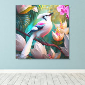 Wit Kuifje Blozende Borst Fantasie Vogel Canvas Afdruk (Insitu (Houten vloer))