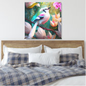 Wit Kuifje Blozende Borst Fantasie Vogel Canvas Afdruk (Insitu (Slaapkamer))