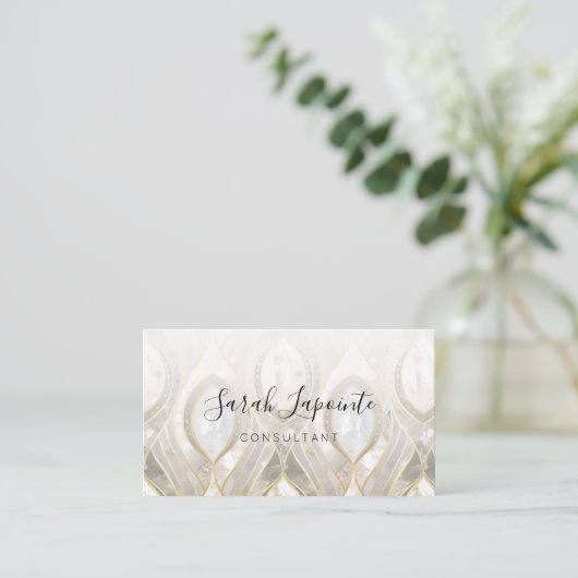 Wit Kwarts & Goud Elegant Ontwerp Visitekaartje (Staand voorkant)