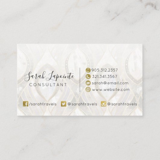 Wit Kwarts & Goud Elegant Ontwerp Visitekaartje (Achterkant)