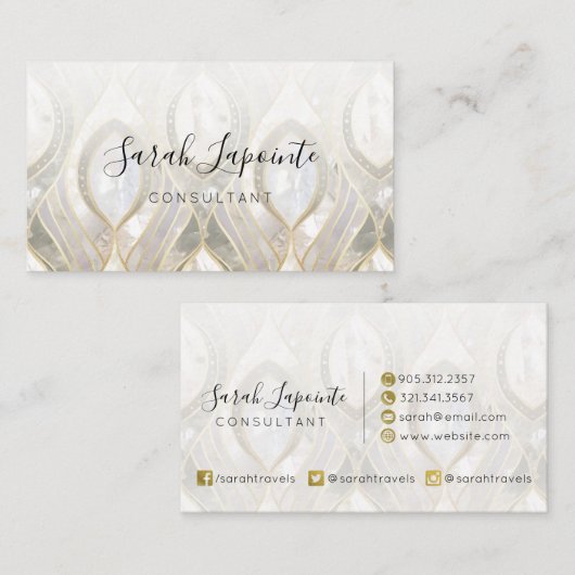 Wit Kwarts & Goud Elegant Ontwerp Visitekaartje (Voorkant / Achterkant)