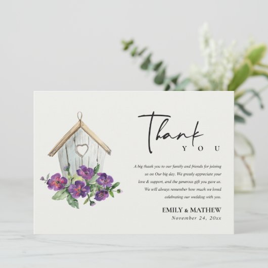WIT-LAND RUSTISCHE VLOEDING VAN BIRDHOUSE BEDANKKAART (Staand voorkant)
