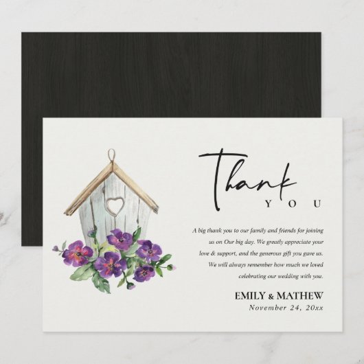 WIT-LAND RUSTISCHE VLOEDING VAN BIRDHOUSE BEDANKKAART (Voorkant / Achterkant)