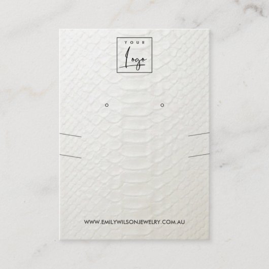 WIT LEATHER TEXTURE KETTING EARRING DISPLAY VISITEKAARTJE (Voorkant)