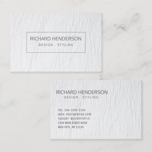Wit leder Eenvoudig geometrisch minimaal modern Visitekaartje (Voorkant / Achterkant)
