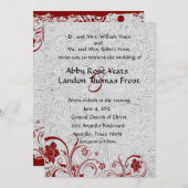 Wit leder en rode lace-bruiloft kaart (Voorkant / Achterkant)