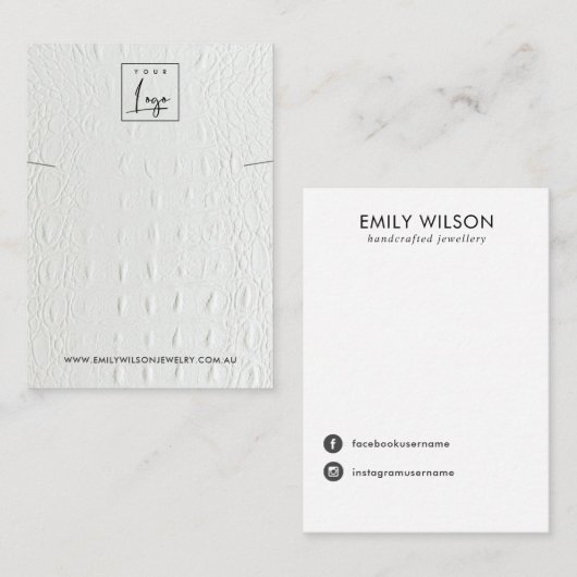 WIT-LEDER TEXTURE KETTING BRACELET WEERGEVEN VISITEKAARTJE (Voorkant / Achterkant)