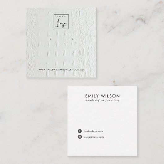 WIT-LEDER TEXTURE STUD EARRING DISPLAY-KAART VIERKANTE VISITEKAARTJE (Voorkant / Achterkant)