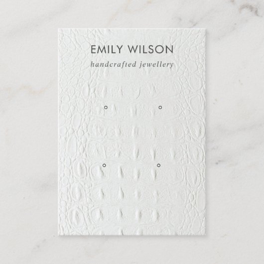 WIT-LEDER TEXTUUR 2 STUD EARRING DISPLAY VISITEKAARTJE (Voorkant)