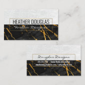 wit leder | Zwart marmer gouden textuur Visitekaartje (Voorkant / Achterkant)