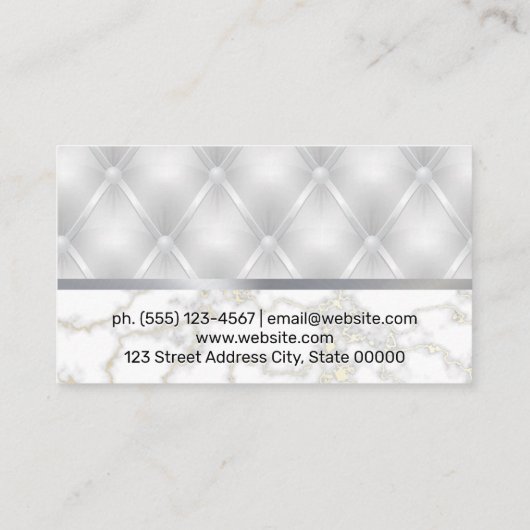 Wit lederen bekleding | Marmeren metalen afwerking Visitekaartje (Achterkant)