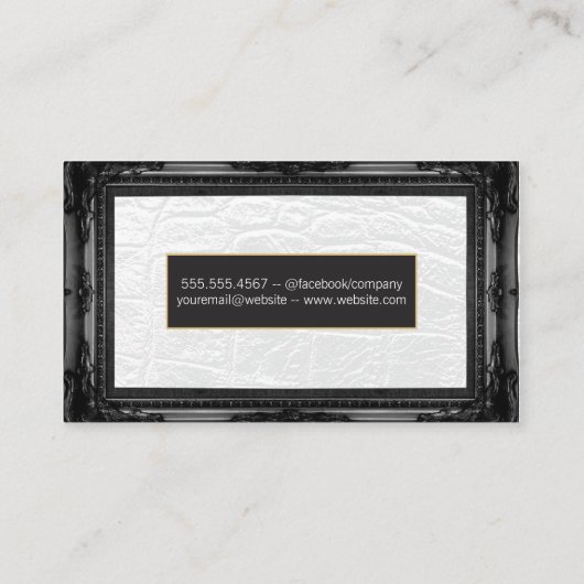 Wit leer | Antieke zwarte rand Visitekaartje (Achterkant)