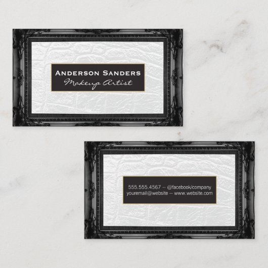 Wit leer | Antieke zwarte rand Visitekaartje (Voorkant / Achterkant)