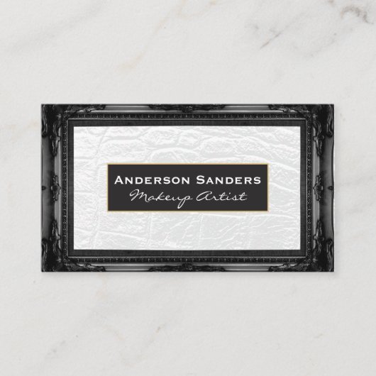 Wit leer | Antieke zwarte rand Visitekaartje (Voorkant)