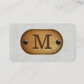 Wit leer en bruin gestikt leer visitekaartje (Voorkant)