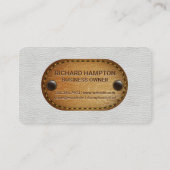 Wit leer en bruin gestikt leer visitekaartje (Achterkant)