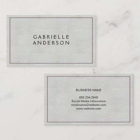 wit leer | gestikt visitekaartje (Voorkant / Achterkant)