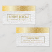 Wit leer | Metaalgoud | Geometrisch rond Visitekaartje (Voorkant / Achterkant)