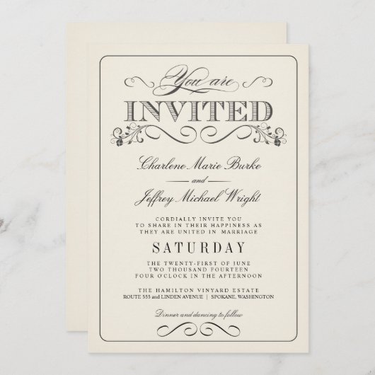 Wit-legant bruiloft Uitnodigingen WT313 (Voorkant / Achterkant)