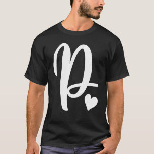 wit letter P monogram initiaal minimalist hart g T-shirt