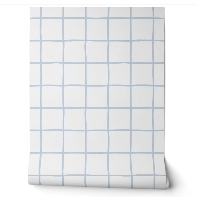 Wit Licht Blau Geruit Scandi Minimalistisch Behang (Afrollen)