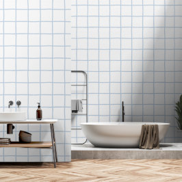 Wit Licht Blau Geruit Scandi Minimalistisch Behang