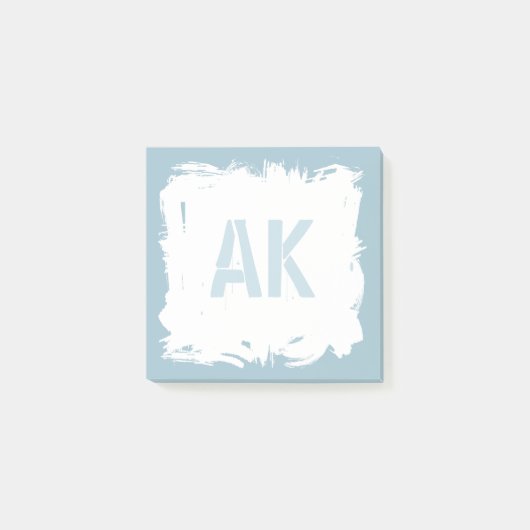 Wit licht blauw penseelstreken Cool Monogram Post-it® Notes (Voorkant)