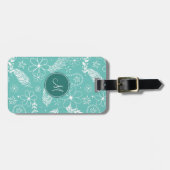 wit licht blauwgroen boho vethers doodbloemen bagagelabel (Voorkant horizontaal)