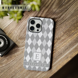 Wit Licht Donkergrijs Argyle Patroon iPhone 15 Pro Max Case