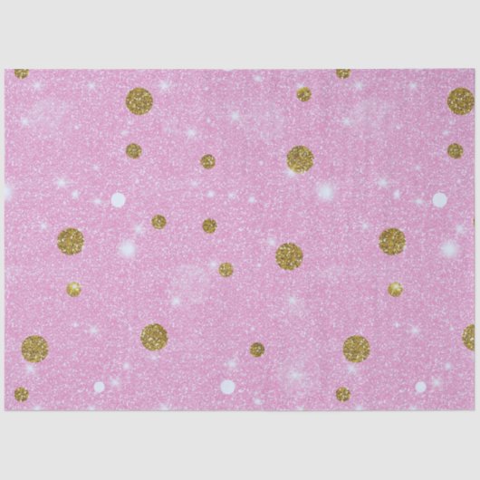 Wit Licht Goud Roze Glitter Polka Dots Kerstmis Tissuepapier (Voorkant)