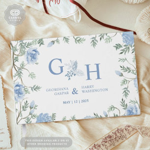 Wit Licht Zachte Paste Blauwe Bloemen Bloemen Huwe Gastenboek