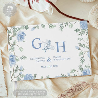 Wit Licht Zachte Paste Blauwe Bloemen Bloemen Huwe Gastenboek