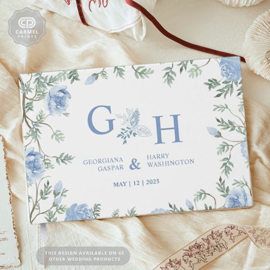 Wit Licht Zachte Paste Blauwe Bloemen Bloemen Huwe Gastenboek