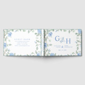 Wit Licht Zachte Paste Blauwe Bloemen Bloemen Huwe Gastenboek (Volledig)