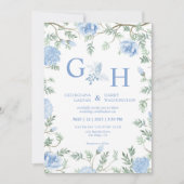 Wit Licht Zachte Paste Blauwe Bloemen Bloemen Huwe Kaart (Voorkant)