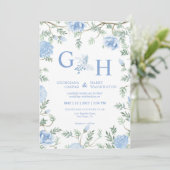 Wit Licht Zachte Paste Blauwe Bloemen Bloemen Huwe Kaart (Staand voorkant)