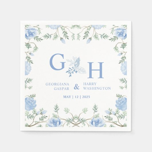 Wit Licht Zachte Paste Blauwe Bloemen Bloemen Huwe Servet (Voorkant)